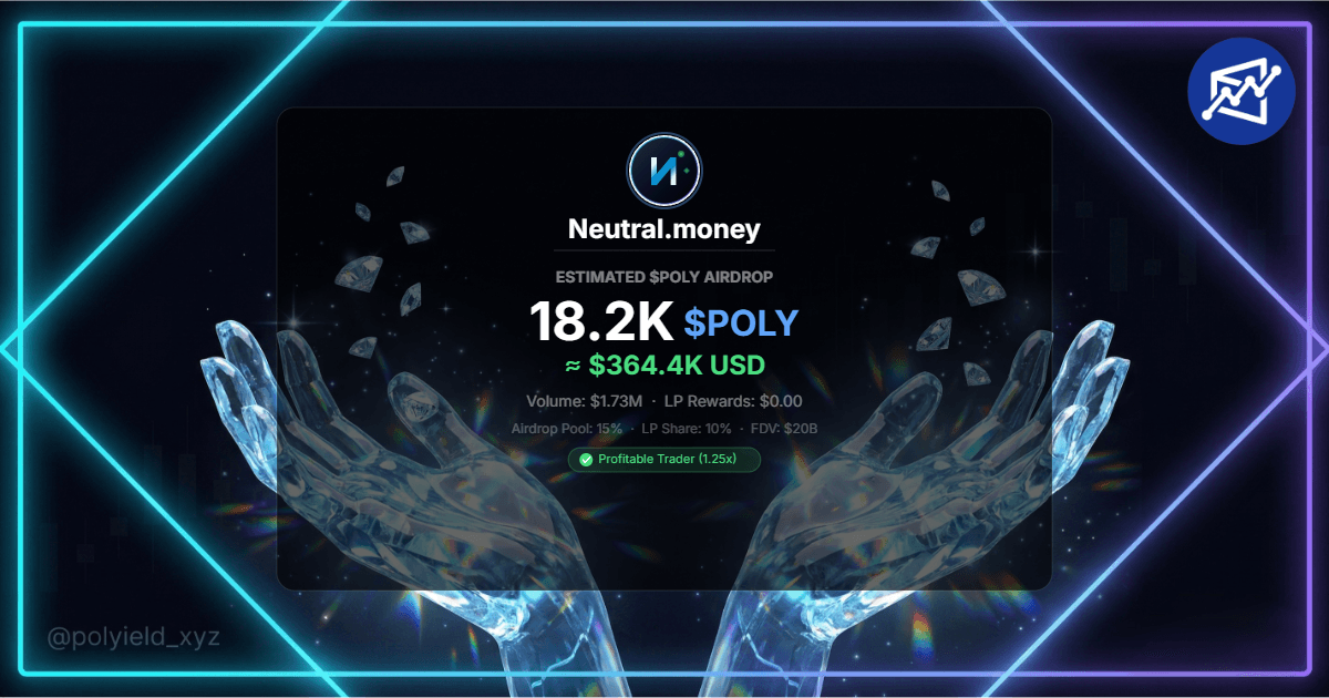 Polyield estimate for Neutral.money: 18.2K $POLY airdrop worth about $364K based on $1.73M volume